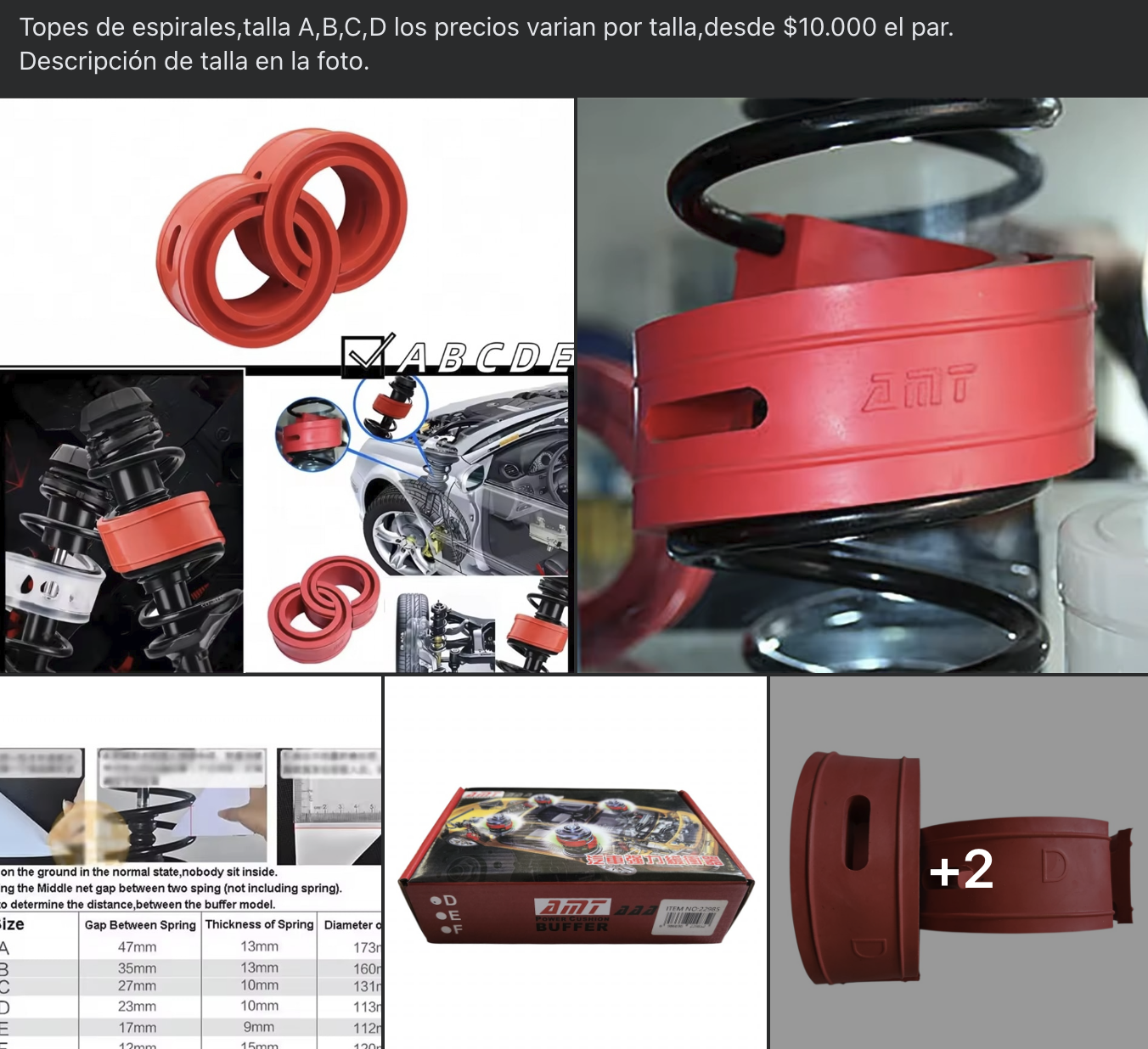 Topes de espirales, talla A,B,C,D los precios varian por talla,desde